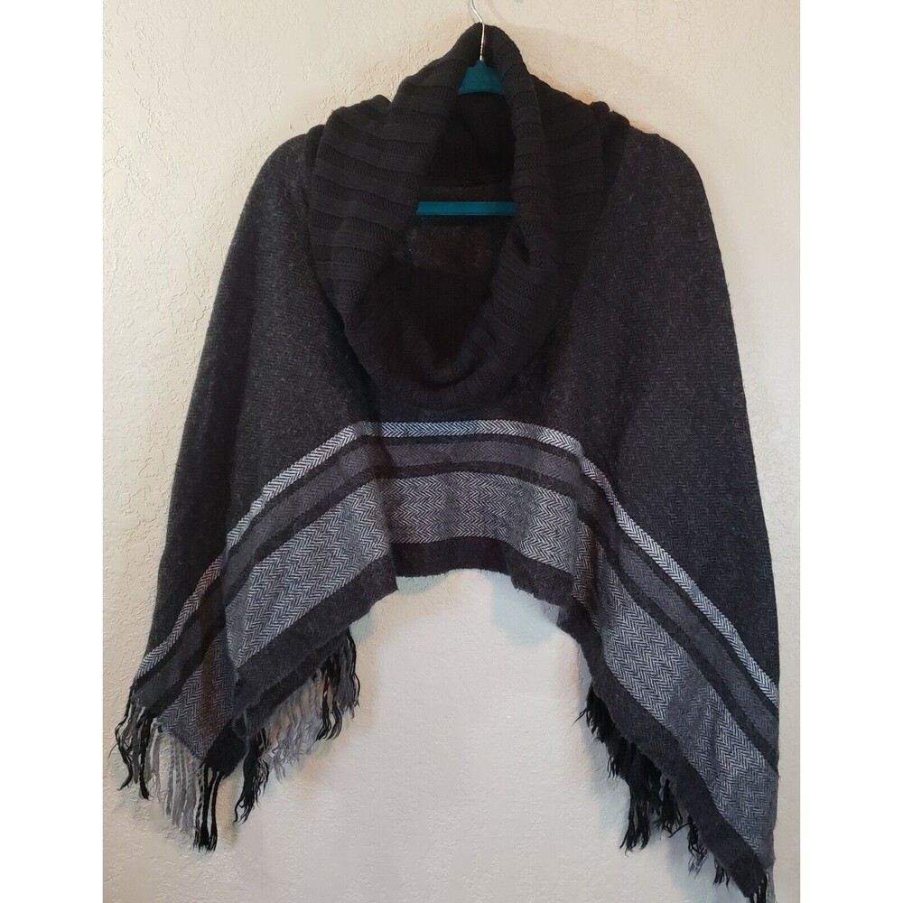 Womens Grey Striped Poncho Sweater One Size - Picture 4 of 4